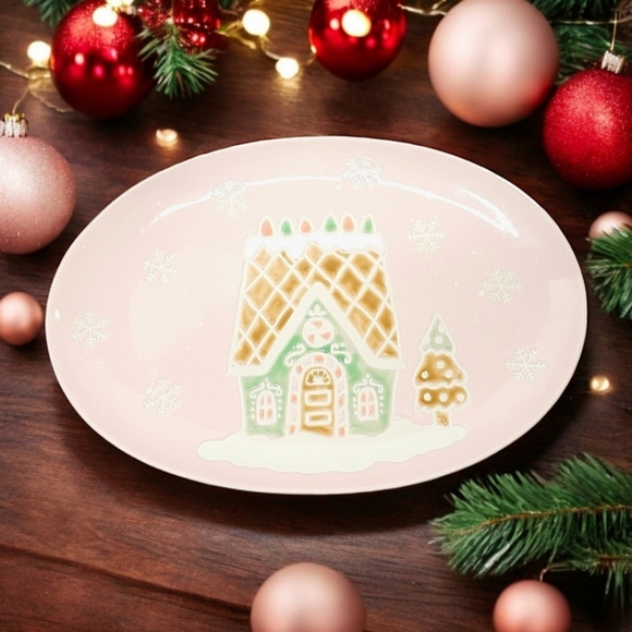 Spectrum Designz Candy Coated Holiday 12.5" Soft Pink Oval Christmas Platter - Picture 1 of 7